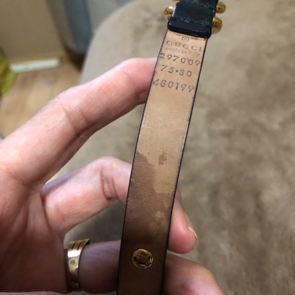 AUTHENTIC GUCCI THIN GOLD BLACK LEATHER STUD BELT - Picture 6 of 9